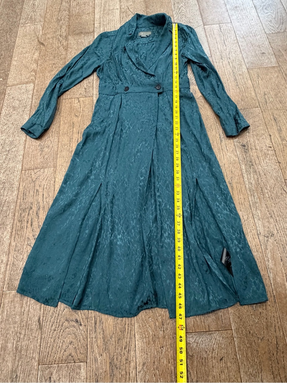 Anthropologie Blazer Wrap Dress Dark Teal Satin Textured Midi Long Sleeve Sz 8 - Picture 5 of 12